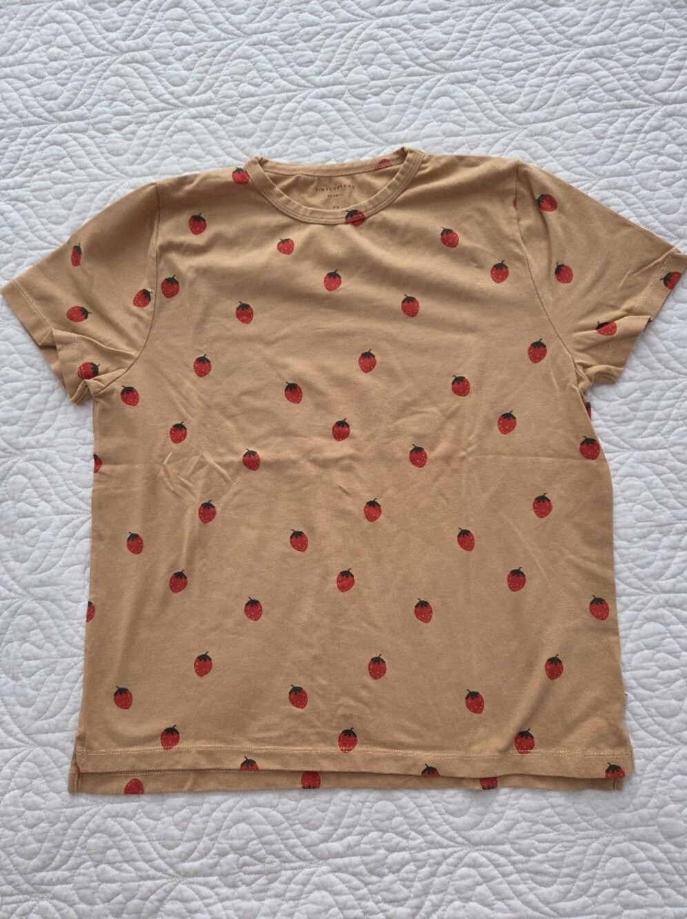 Tiny Cottons Women Top, Tan, Strawberry Pattern, Size S